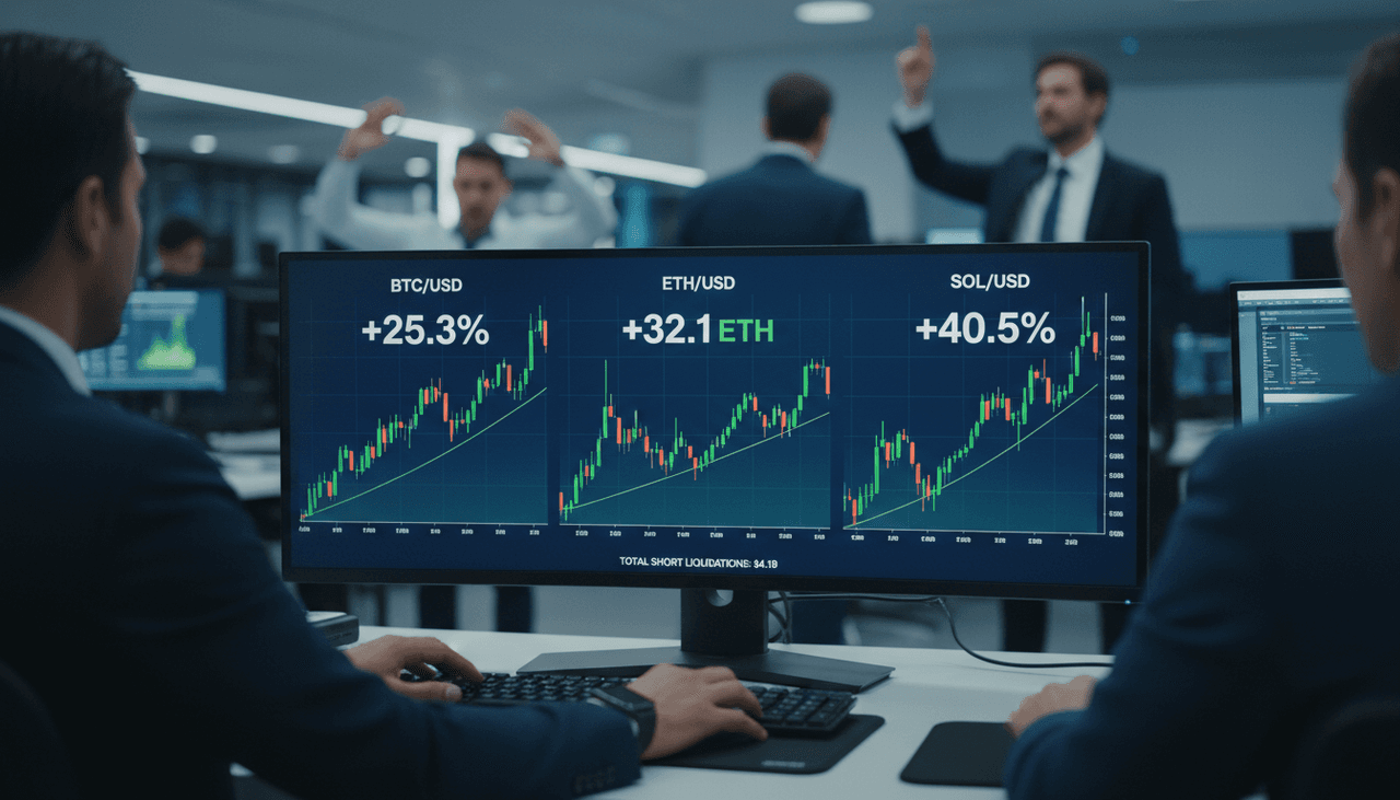 Crypto Market Erupts: $4 Billion Short Squeeze Propels Bitcoin, Ether, Solana Higher